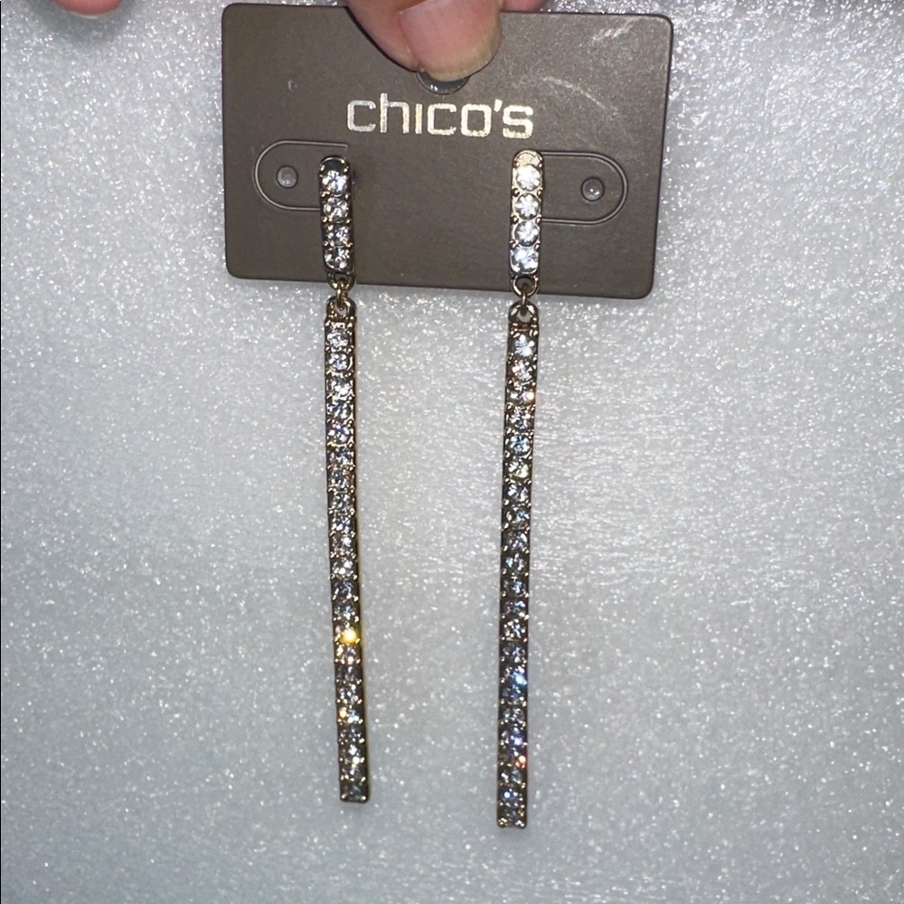 NWT Chico's Kinsley lSparkling Gold with rhinestones linear drop earrings